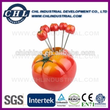 Tomato shape metal fork with polyresin head