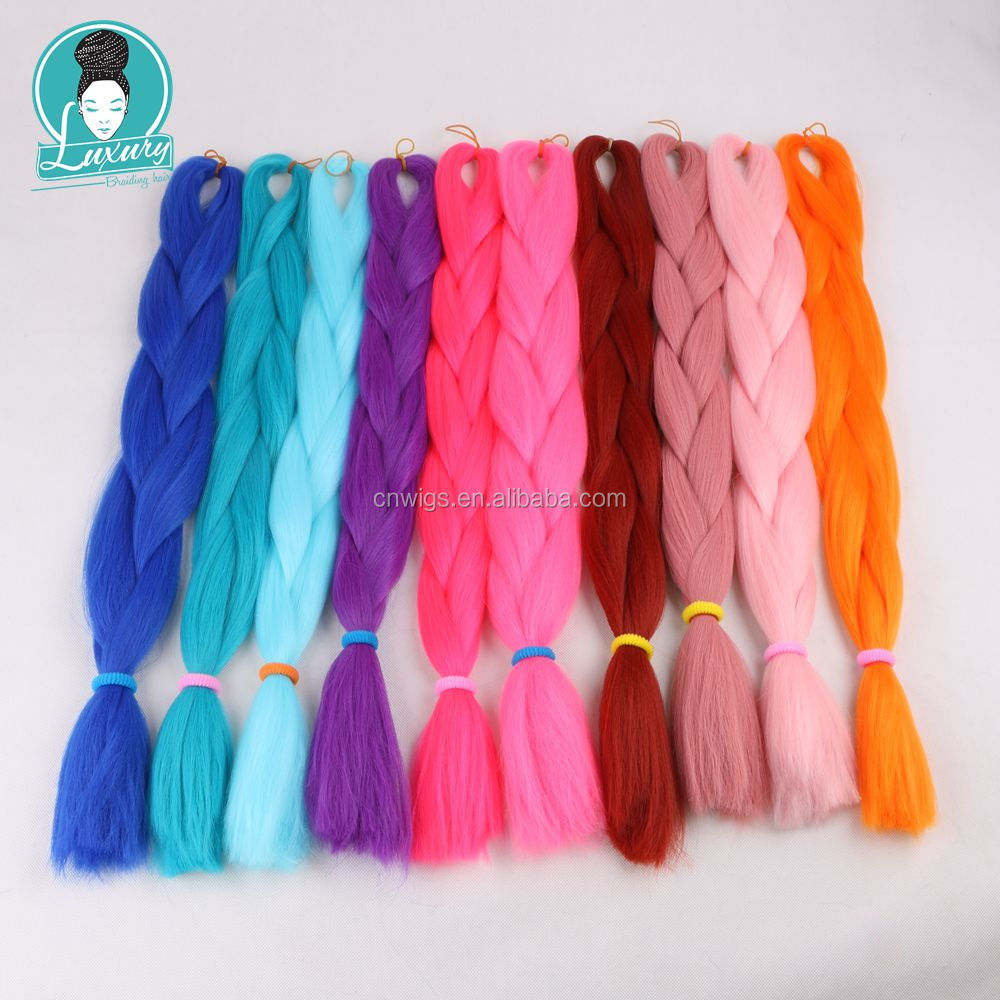 24" 60cm Folded 80grams  Rainbow color(1001-T2356) Bubblegum Pink Blue jumbo braid 100 synthetic braiding hair