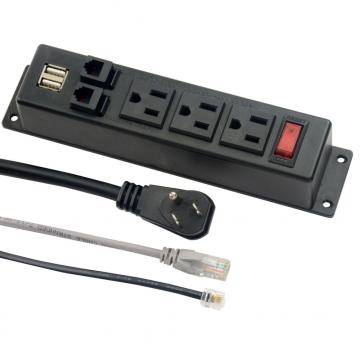 US 3-Outlets Power Unit With Internet&Phone Port&Switch&USB