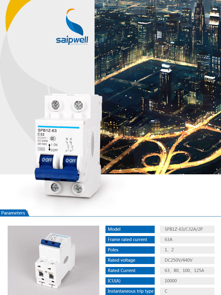 SAIP/SAIPWELL New 100 AMP Electronic PV Application Mini 1P Circuit Breaker