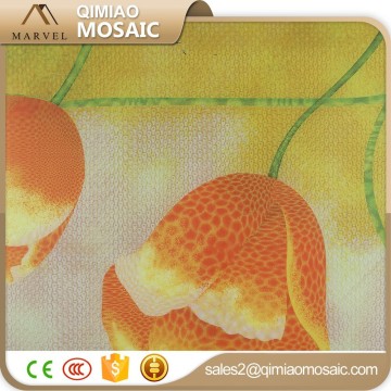 Orange Flower With Green Scape Pattern Mosaic 3D Glass Tile