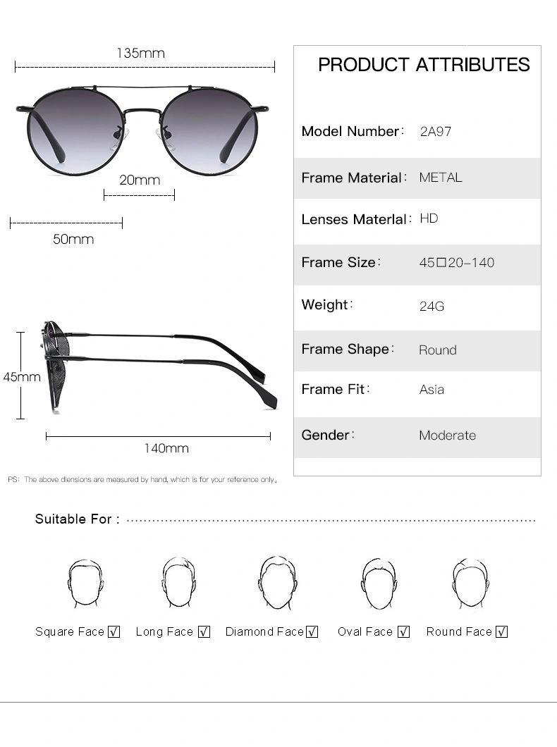 Round Double Bar Designer UV400 Metal Sunglasses