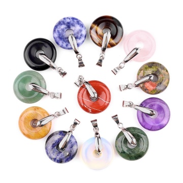 Gemstone Donut Healing Crystal 20mm Circle Coin Shaped Stone Pendant Beads for DIY Jewelry Making
