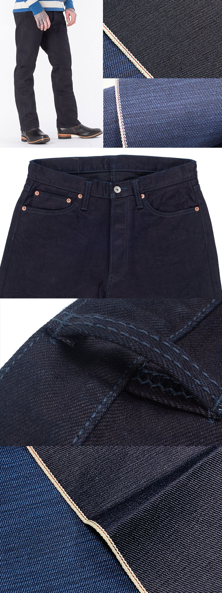 custom 12oz lined rear pockets Indigo warp/dark blue weft selvedge denim jeans super slim tapered blue cut for men