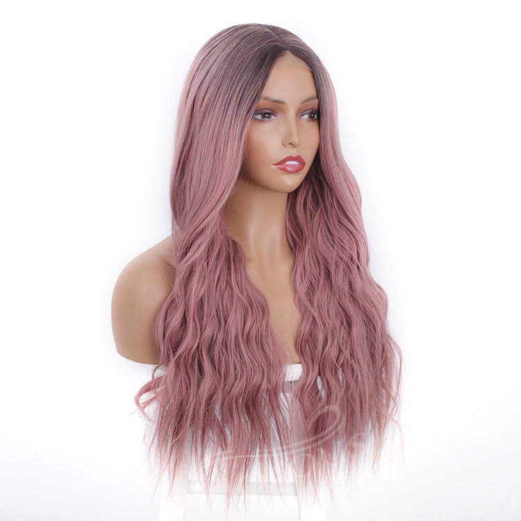 Body Wave Hair Wigs Long Synthetic Lace Ombre Grey Pink Wigs Women Middle Part Silky Full Heat Resistant Natural Looking wig