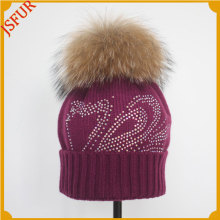 Jsfur Wholesale Fur Hat Women Diamond Accessory Knitting Cap