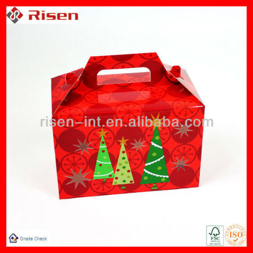 Christmas coated paper package folded box with pvc hollow out