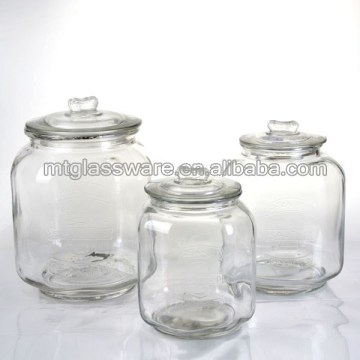 set of three clear glass peanut storage jar with glass lid