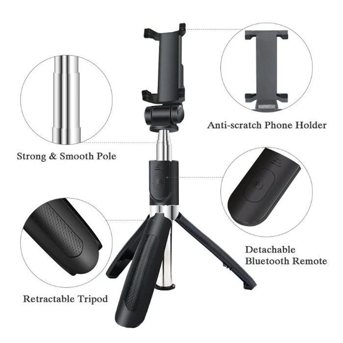 Multifunctional Mini Bluetooth Handheld Selfie Stick Tripod 3-in-1 with Remote Control