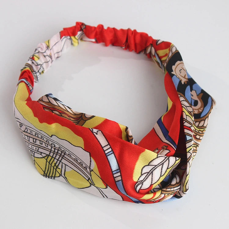 Vintage Flower Printed Criss Cross Elastic Head Wrap Women Sweet Headbands