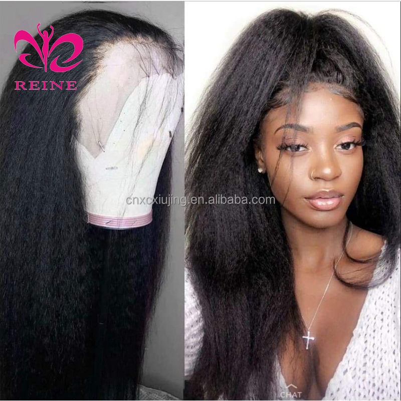 REINE Wholesale Vendors Brazilian Virgin Kinky Straight  Natural Hairline Glueless Remylace front human hair wig for black woman