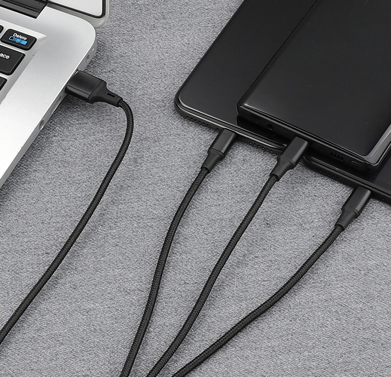 Yijiashishang Brand logo printing braided 3 in 1 USB Charging USB  C Cable with 3 in 1 design charger for iphone and micro usb