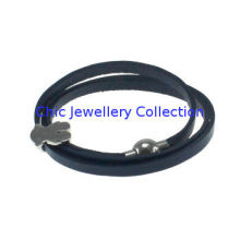 Customized Black Leather Wrist Bracelets , Magnetic Wrist Bracelet For Gift