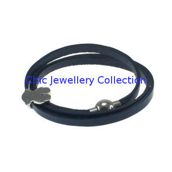 Customized Black Leather Wrist Bracelets , Magnetic Wrist Bracelet For Gift