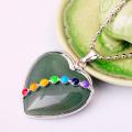 7 & Seven Chakras Gemstone Green Aventurine Heart Pendant Necklace