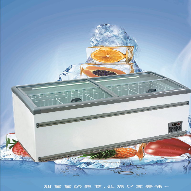 top open fridge commerical glass door supermarket display island chest freezer