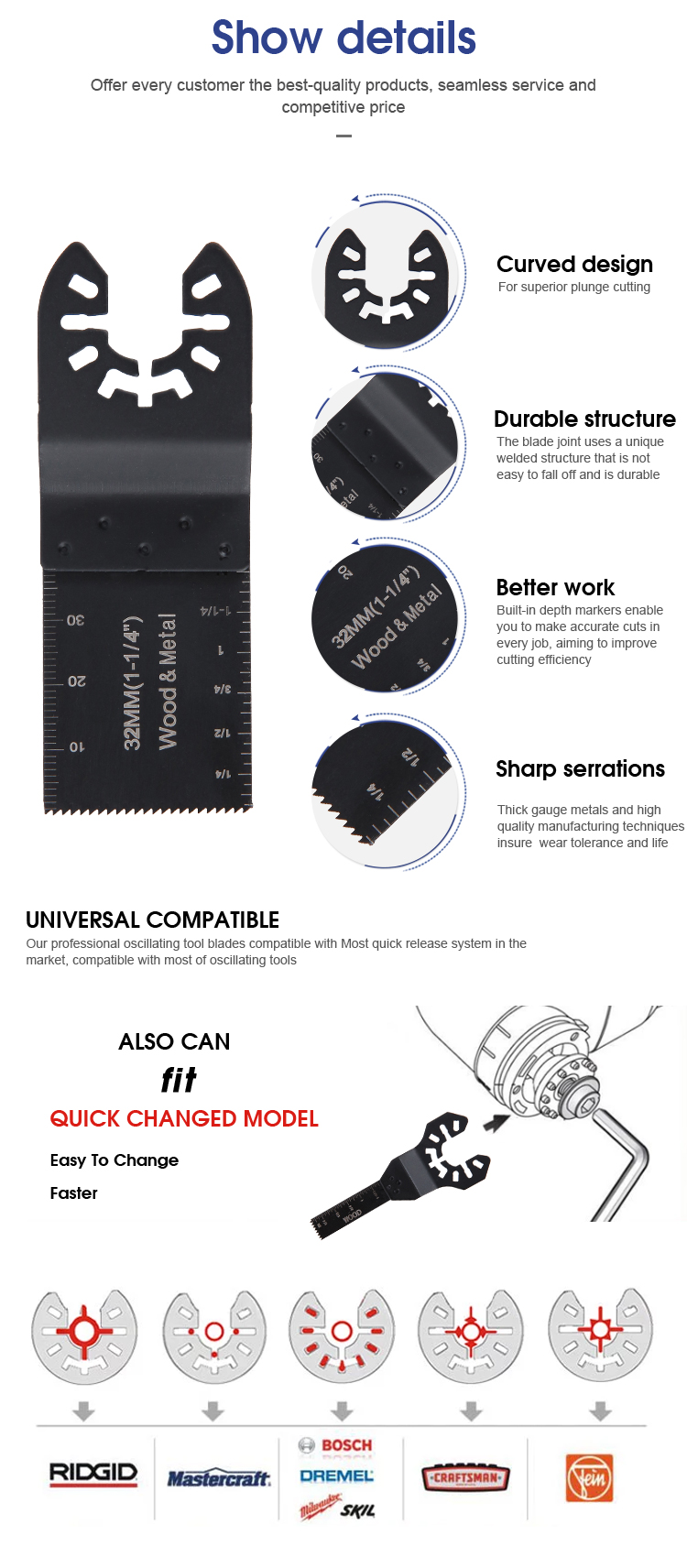32mm Universal fit Quick Release Oscillating Multi Tool Accessory BIM Saw Blade for wood and metal