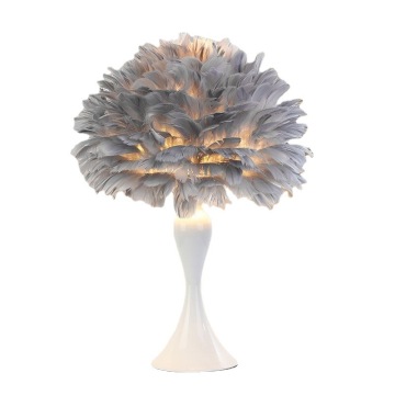 Nordic White Pink Grey Feather Table Lamp for Bedroom Bedside