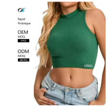 Cropped Ribbed Cotton-Spandex Tank Top - Casual Sleeveless Scoop Neck Cami for Women