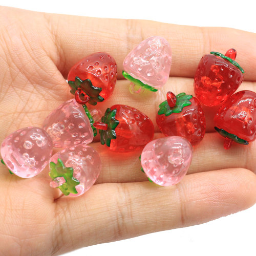 Acrylic Red Pink Artificial Craft Strawberry Cabochon Beads Kawaii 3D Fruit Keychain DIY Decoration Pendant Ornament Accessory