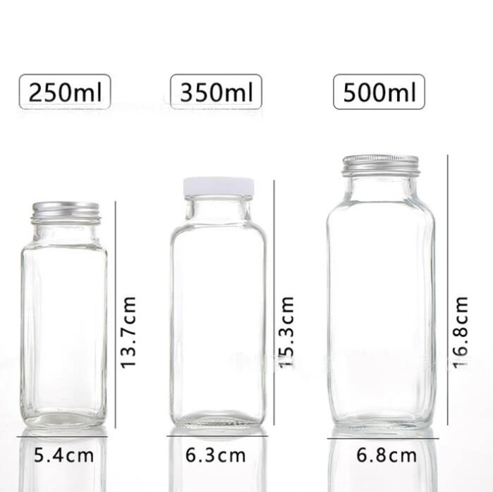 16oz 500ml Square Shape Glass Beverage Bottle with Aluminum Cap