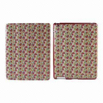 Super Slim Stand PU Cases for New iPad, with Red Floral Pattern