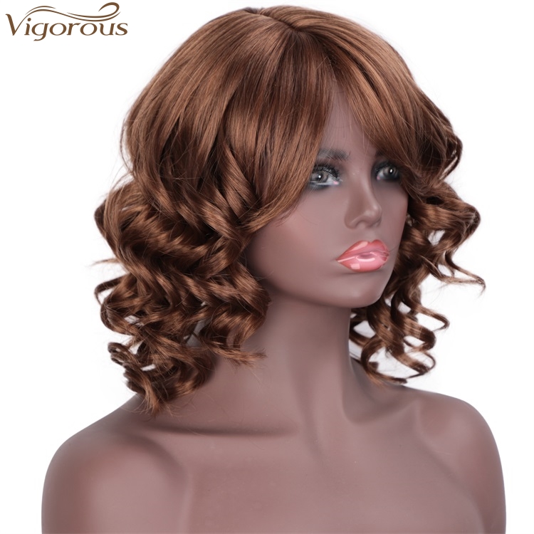 Vigorous Afro Kinky Curly Wigs For Black Women Synthetic African Fluffy Hair Light Auburn Color High Temperature Fiber