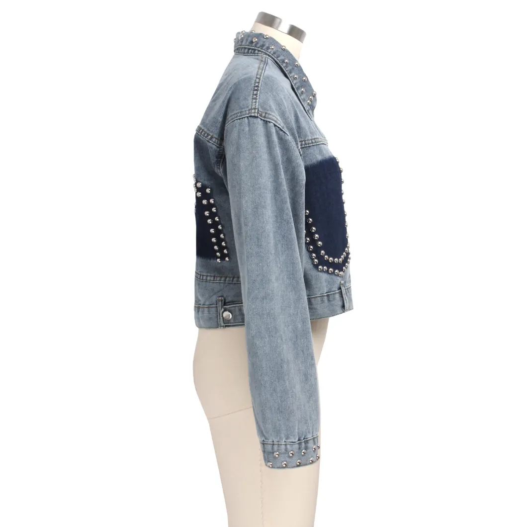 Best Selling 2021 Streetwear Patch Pockets Beaded Short Jackets Women Spring Denim Tops Ranking