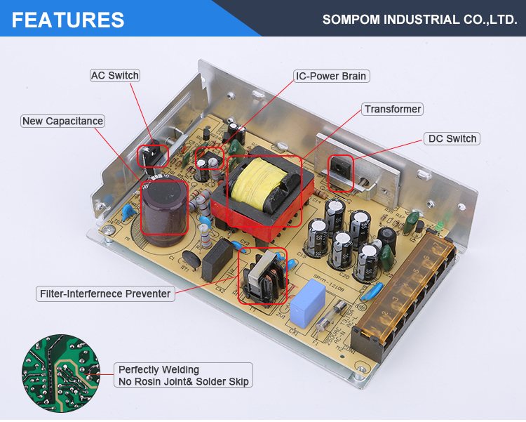 Sompom Long Time 24v 120w 5a Small Size Switching Power Supply for Industrial Equipment