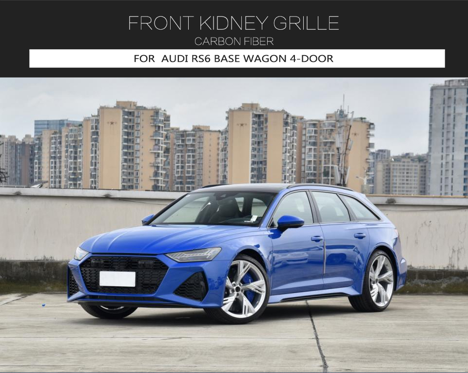 Dry Carbon Fibre RS6 Front Grill Overlay Trim Cover for Audi RS6 A6 C8 Avant Wagon 4-Door 2019- 2021