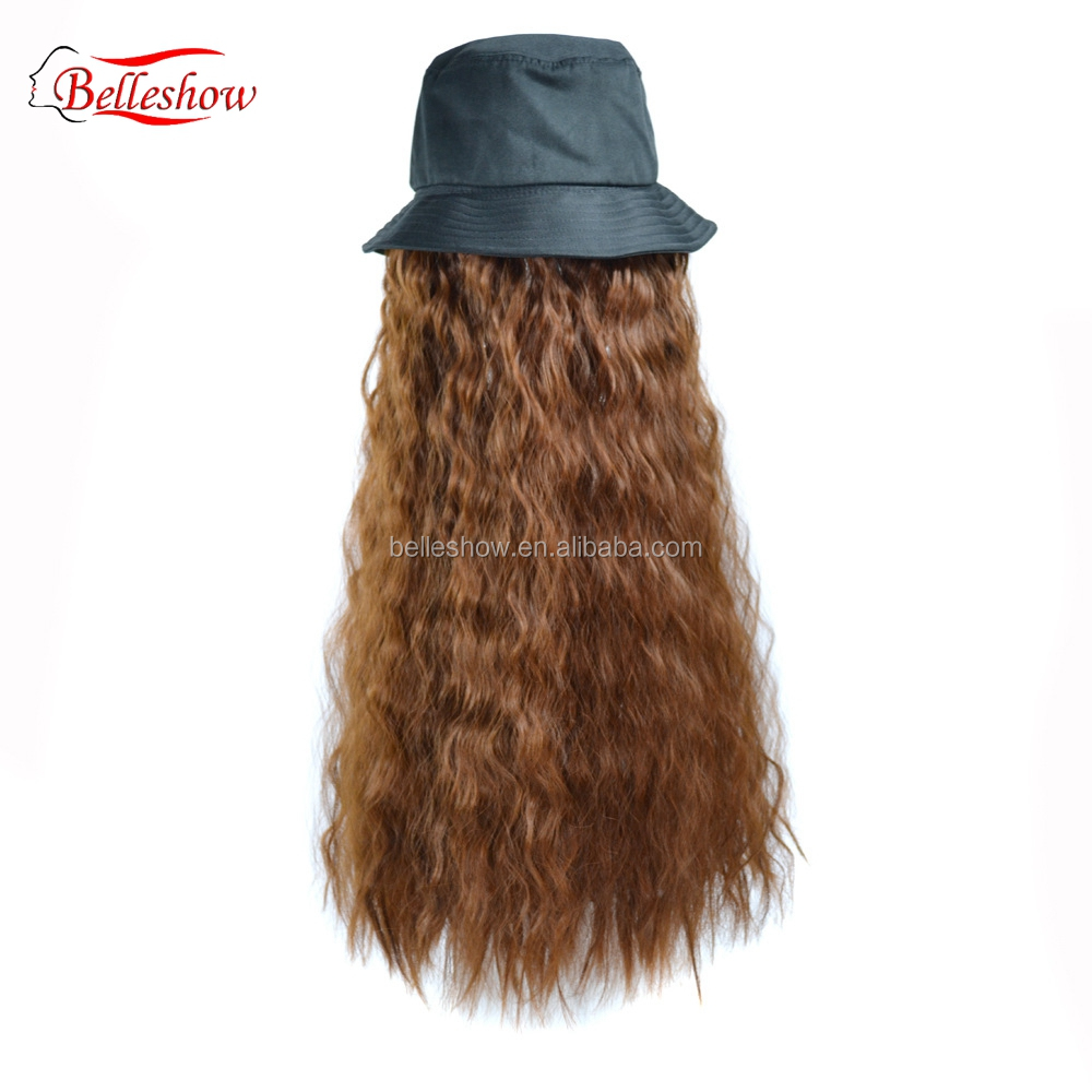 Hot sell wholesale Fisherman hat wig ins hot sell corn style hat fashion black girl curly cap Long curly corn hair