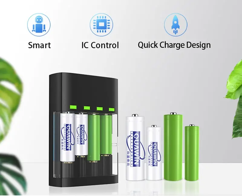 2021 New Products 4 Slot Plug 1.2V NiMH/NiCd 3.7V Lithium Rechargeable Battery Smart Charger