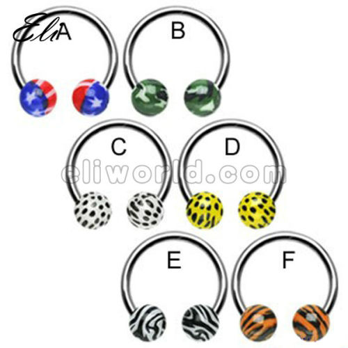Stainless Steel Acrylic Circular Barbells Piercing Jewelry W/Checker Ball