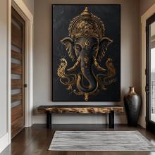 Black and Gold Lord Ganesha Digital Print Wall Art