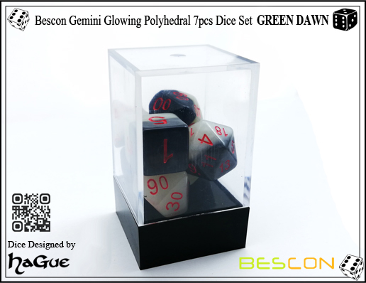 Bescon Gemini Glowing Polyhedral 7pcs Conjunto de Dados VERDE DAWN-4 Bescon Gemini Glowing Polyhedral 7pcs Dice Set GREEN DAWN-4