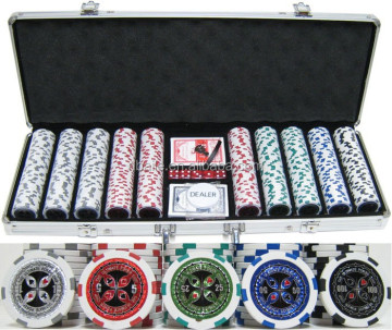 500pcs Sticker Poker Chip Set in Silver Aluminium Case