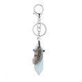 Stone Natural Hexagonal Prism Silver Peuat Key Chain Gemstone Stone Hexagon Guérisse Point Chakra Anneau clé Crystal Chift Clèches