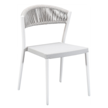 White Aluminum Stackable Outdoor Dining Chair with Rope Back and Sling Seat