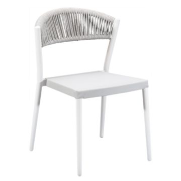 White Aluminum Stackable Outdoor Dining Chair with Rope Back and Sling Seat