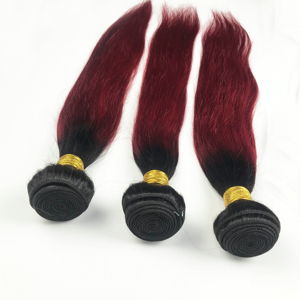 Ombre color hair weave virgin hair lace closure frontal red human hair weave