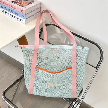 Reusable Custom Portable Blue Zippered Mesh Tote Bag