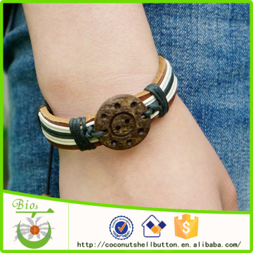 Fashionable promotional gift's coconut shell leather bracelet customized