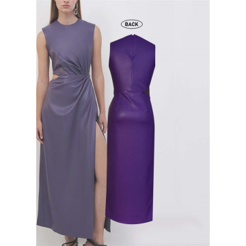 Oberschenkel-hohe Seitenschlitz Kunstleder Midi Taille Kleid