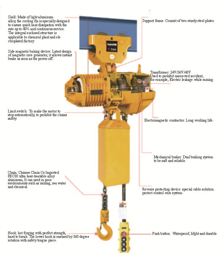 10 Ton Suspension Hook Electric Chain Hoist with Trolley