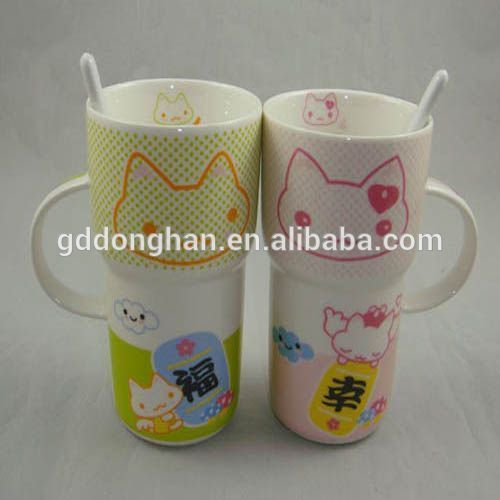 Wholesale elegant cartoon coffee mug with spoon for oem design