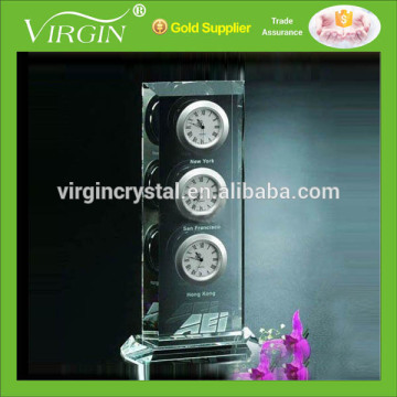 High quality company logo design crystal timepieces with 3 clocks for office desk use