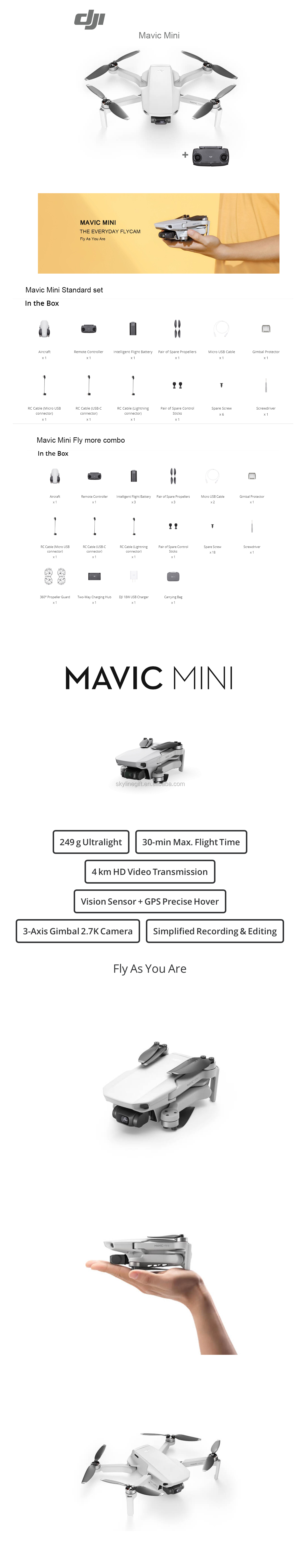 Used DJI Mavic Mini drone with 2.7k camera is Minimum mavic drone flight time 30 minutes original brand