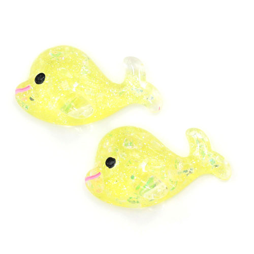 Resinas de espalda plana en forma de ballena Kawaii con purpurina de varios colores transparentes, encantos de decoración artesanal hechos a mano, espaciador, artículos de bricolaje