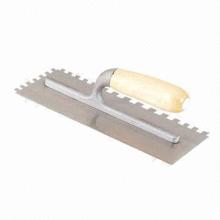 Wooden handle plastering trowel with teeth