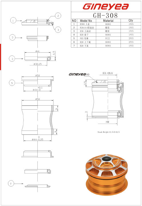 Fahrrad Headset 44 mm Lagerfahrradrahmen